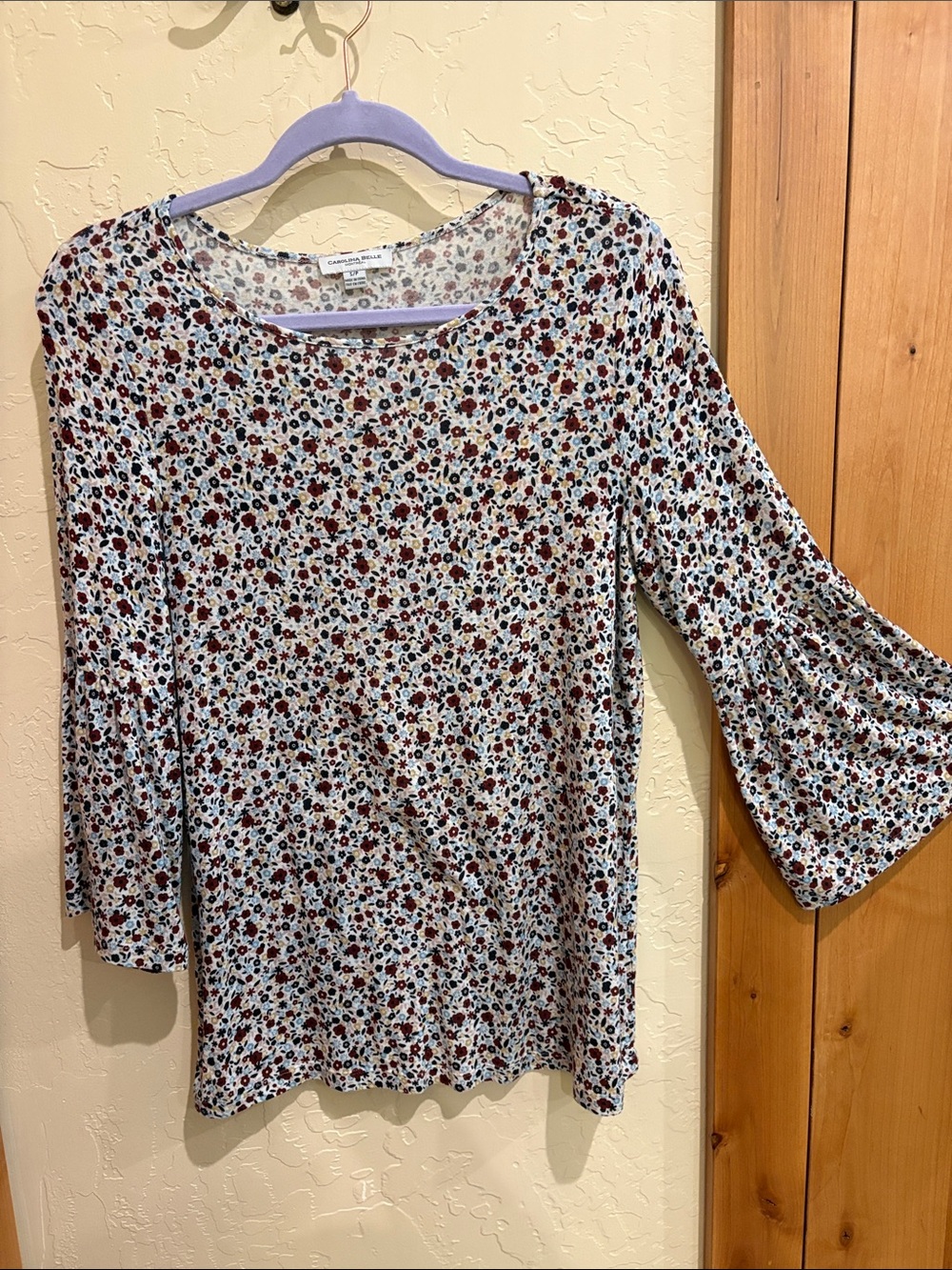 Carolina Belle Floral Bell-Sleeve Top - Size Small